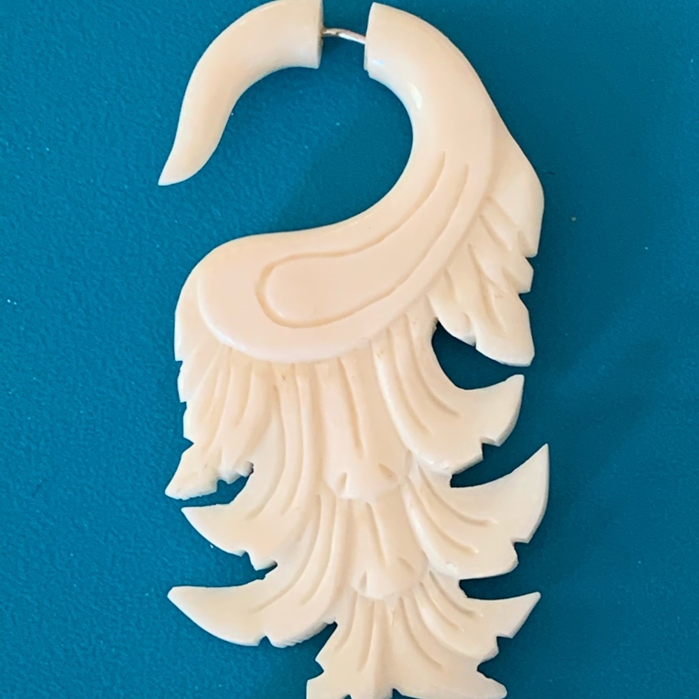 Fake gage earrings. Hand carved from bone. - Picture 1 of 6